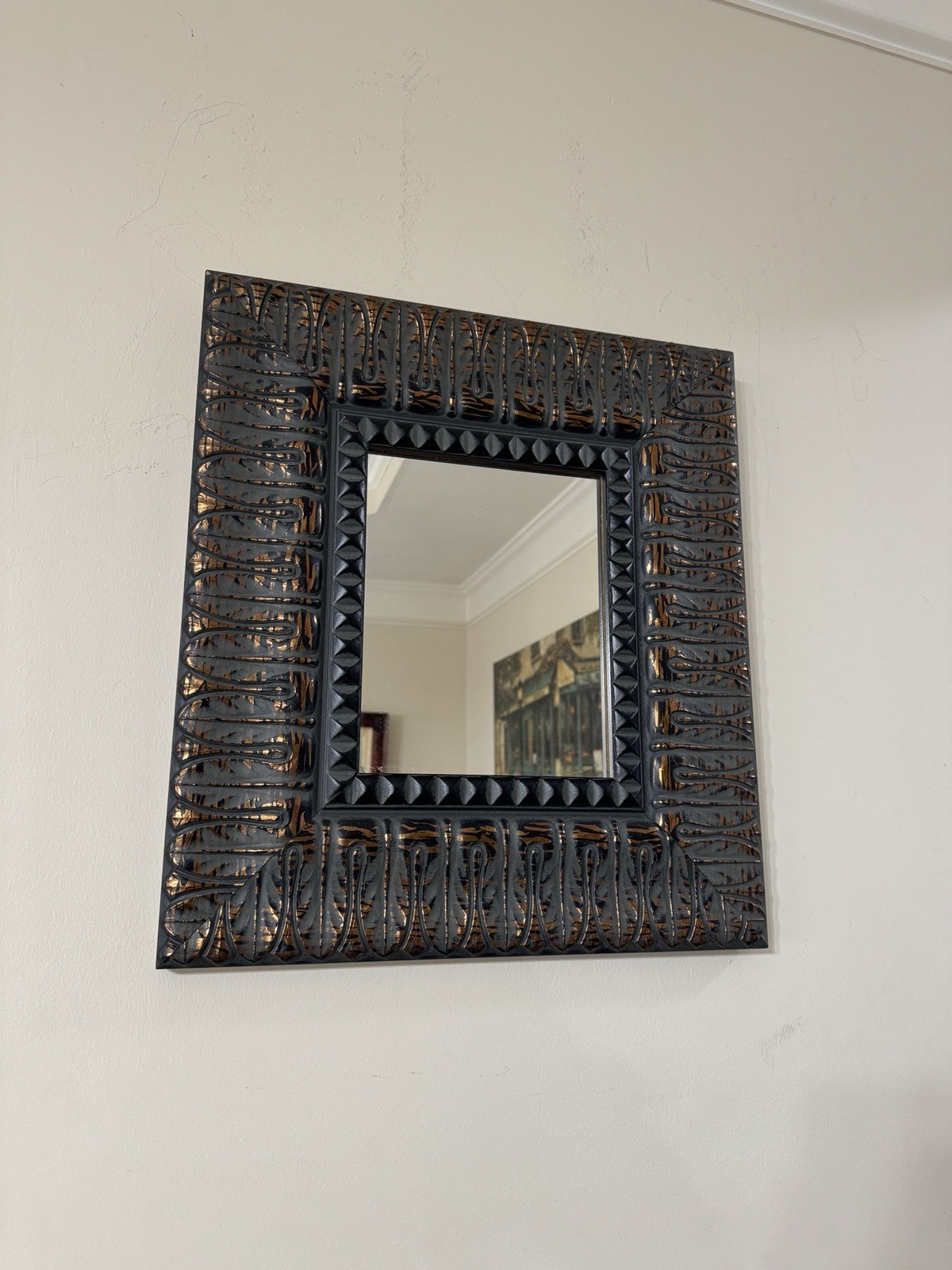 Vintage Gold/Black/Grey Frame Wall Mirror Victorian MCM Striped Unique Design Vintage Gold/Black/Grey Frame Wall Mirror Victorian MCM Striped Unique Design