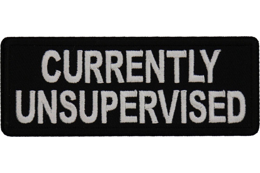 CURRENTLY UNSUPERVISED EMBROIDERED IRON ON 1 1/2 X 4 PATCH **FREE SHIPPING** CURRENTLY UNSUPERVISED EMBROIDERED IRON ON 1 1/2 X 4 PATCH **FREE SHIPPING**