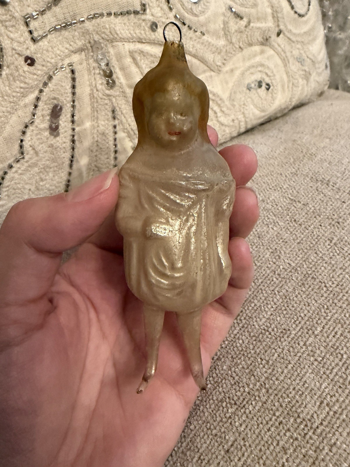 RARE Antique German Mary Pickford Blown Glass Christmas Ornament 1920s 4.5”