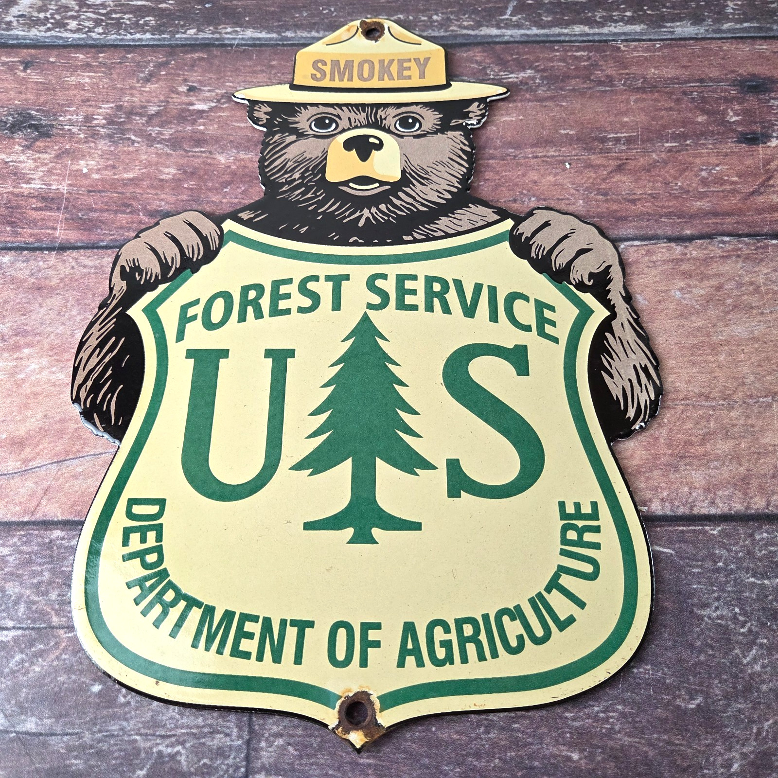 Vintage Smokey the Bear Sign - Porcelain Gas Pump Forest Service Sign
