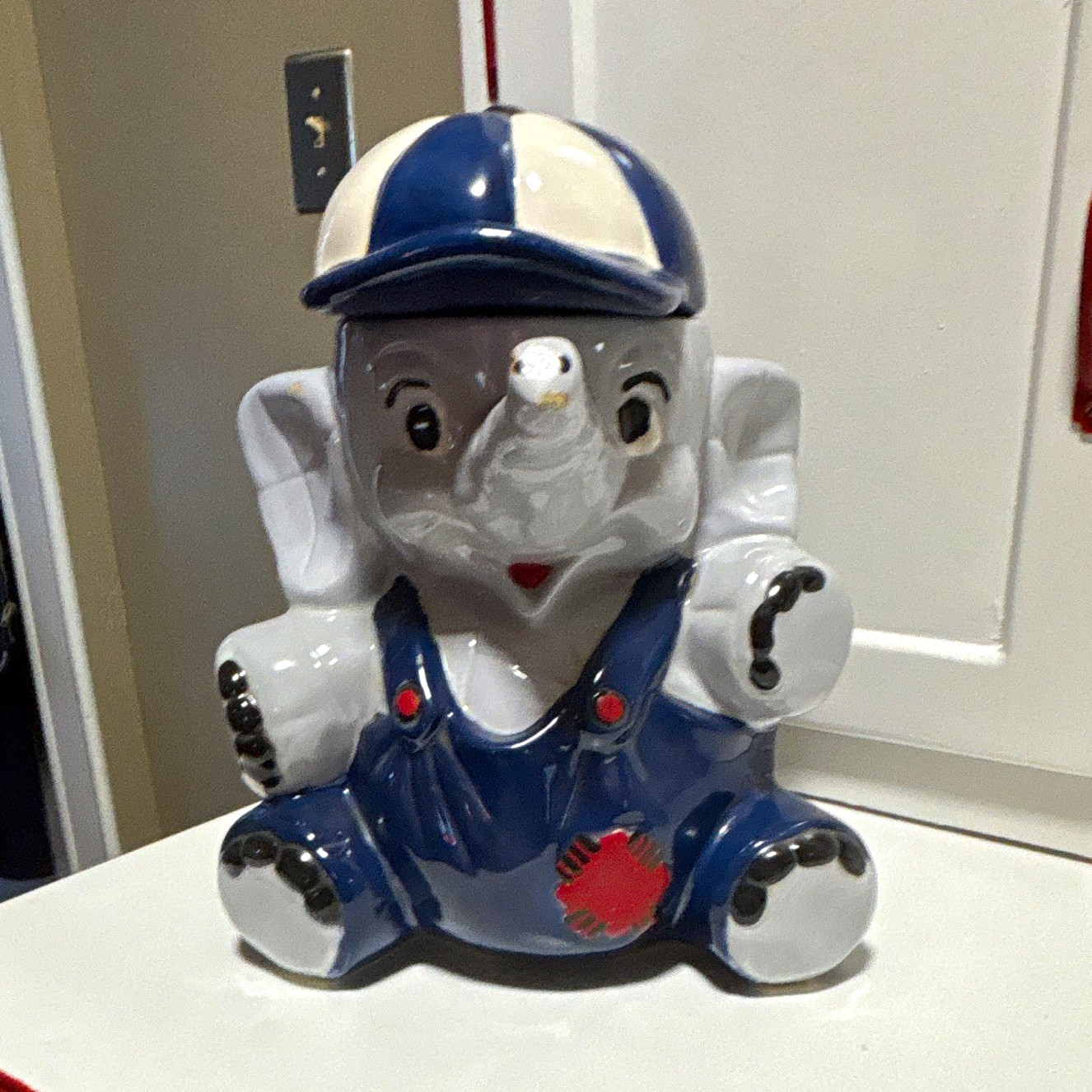Ceramic Elephant Piggy Bank Coin Bank Blue & White Animal Theme