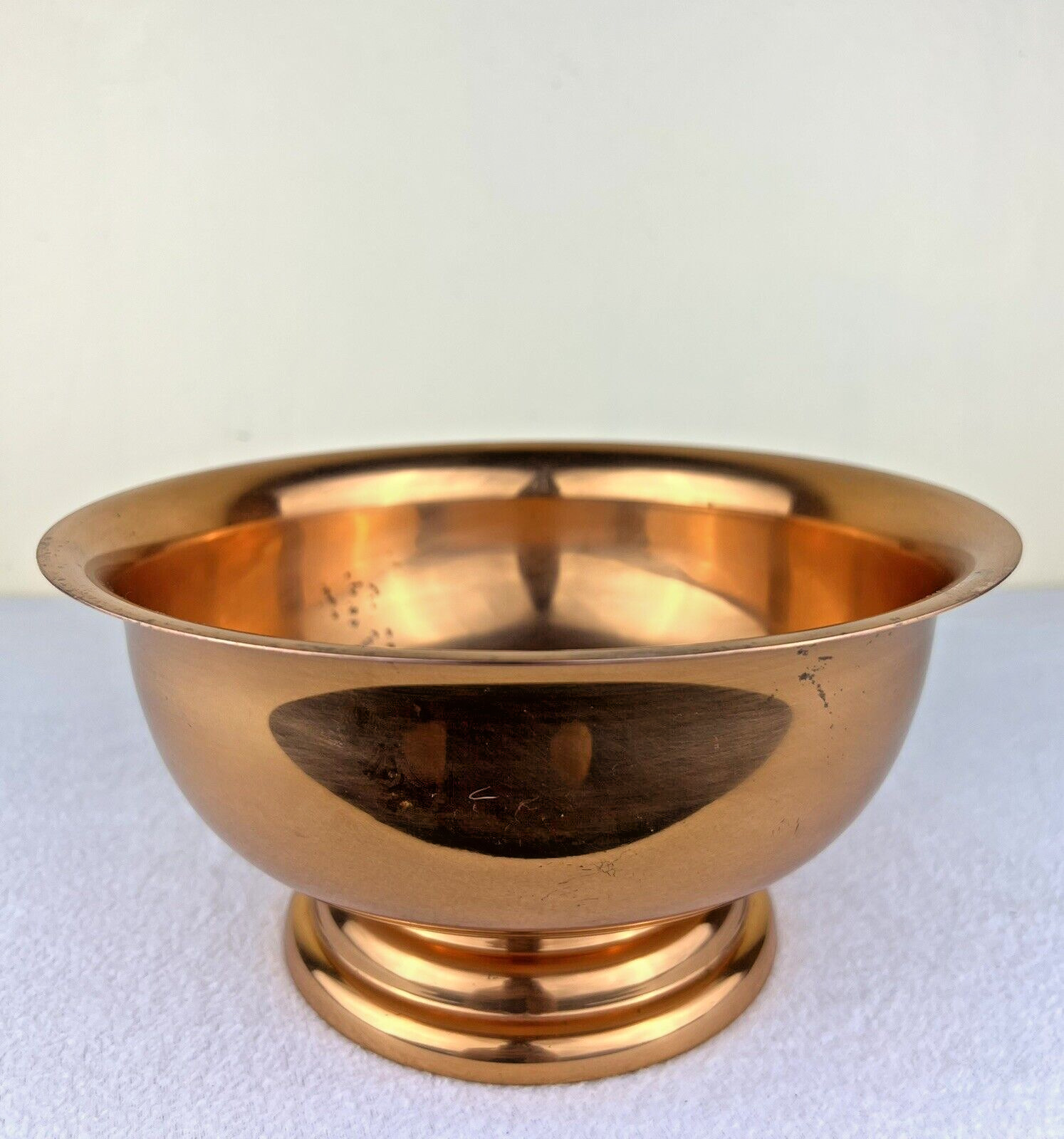 Large Vintage Coppercraft Guild Footed Solid Copper Pedestal Bowl 8.75” Patina