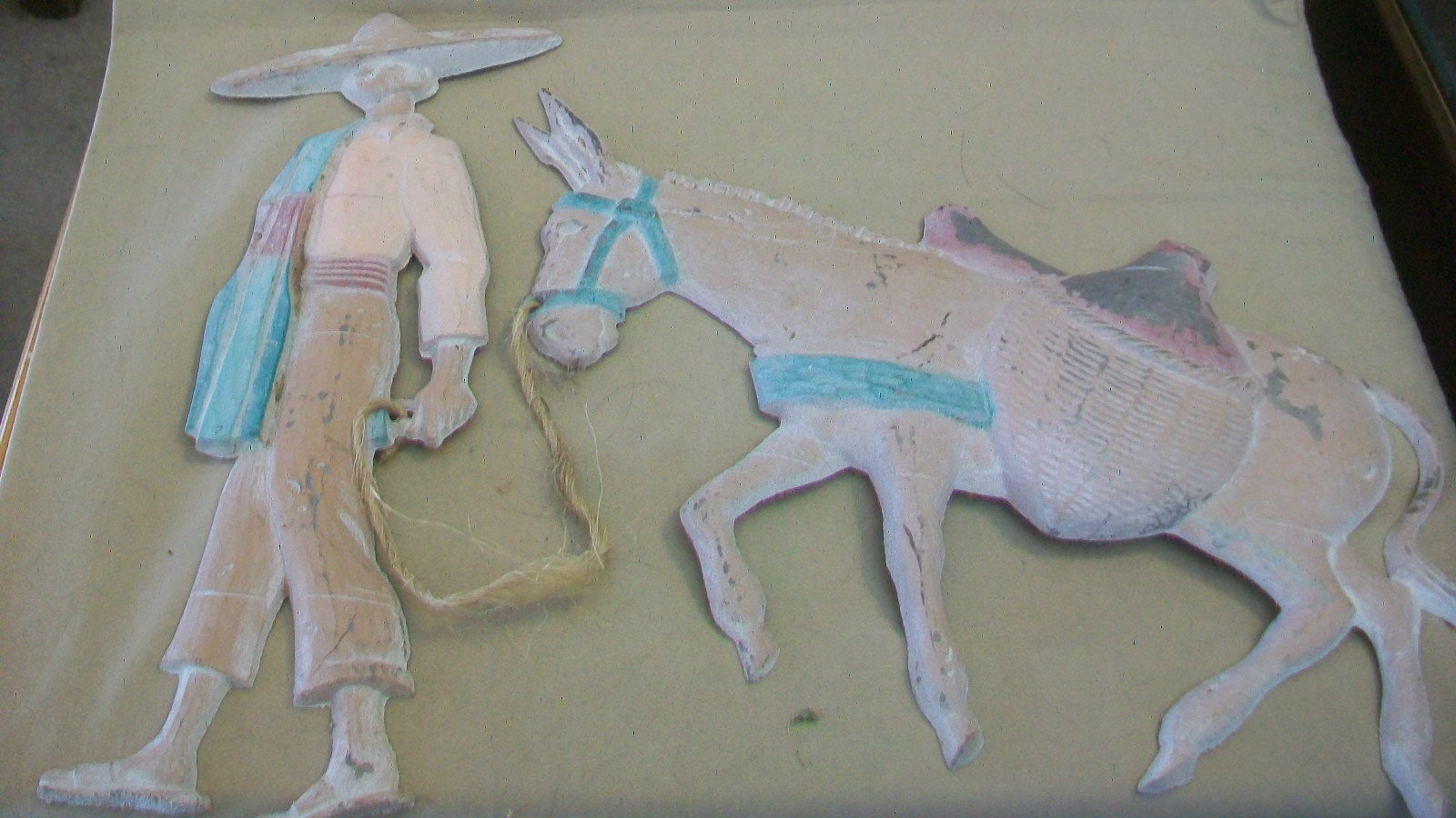 VINTAGE MEXICAN MAN AND BURRO DONKEY METAL WALL HANGING by DD BOBO VINTAGE MEXICAN MAN AND BURRO DONKEY METAL WALL HANGING by DD BOBO