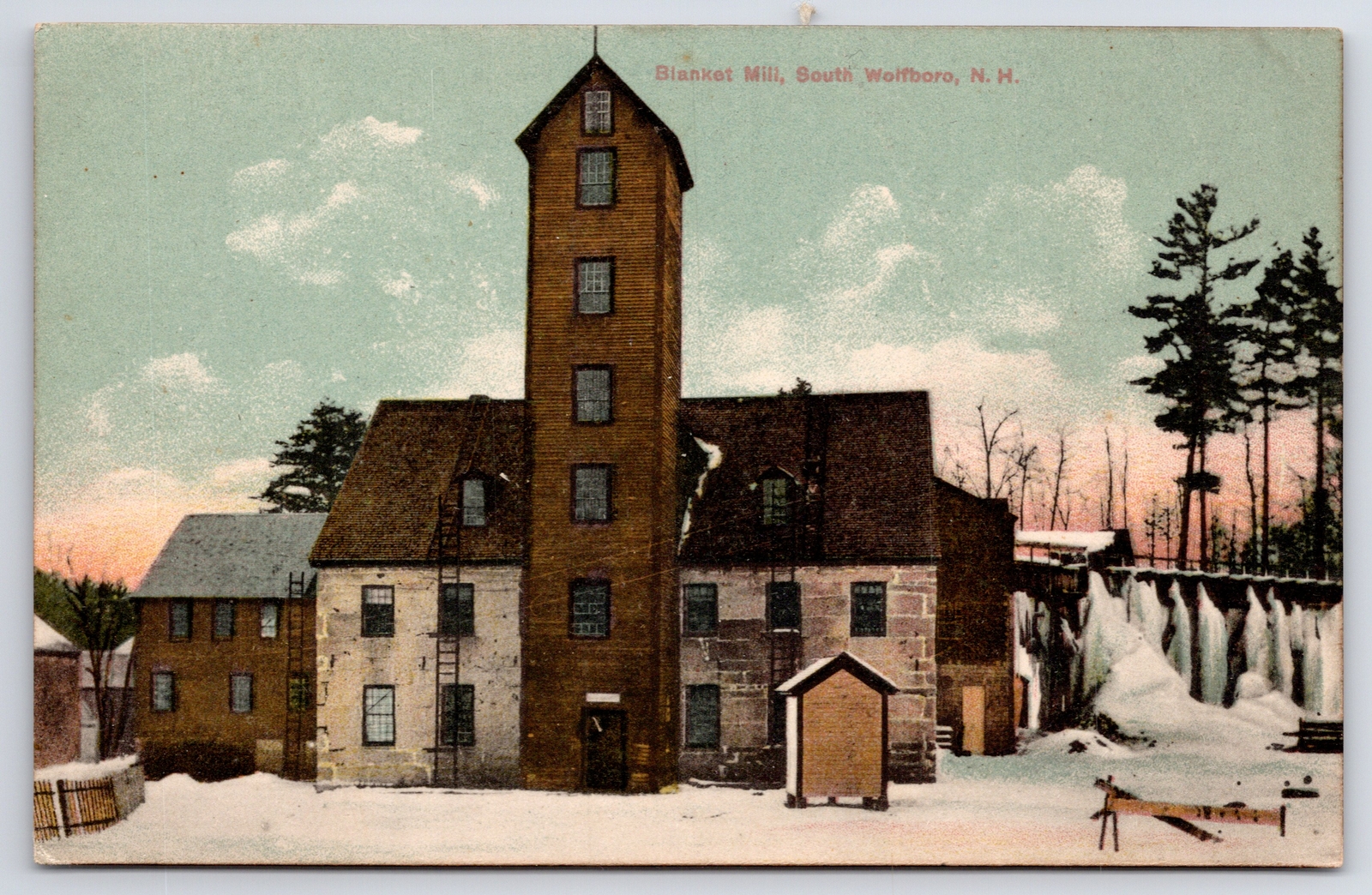 South Wolfboro New Hampshire~Blanket Mill~Tower & Ladders to Roof~Ice Falls~1908