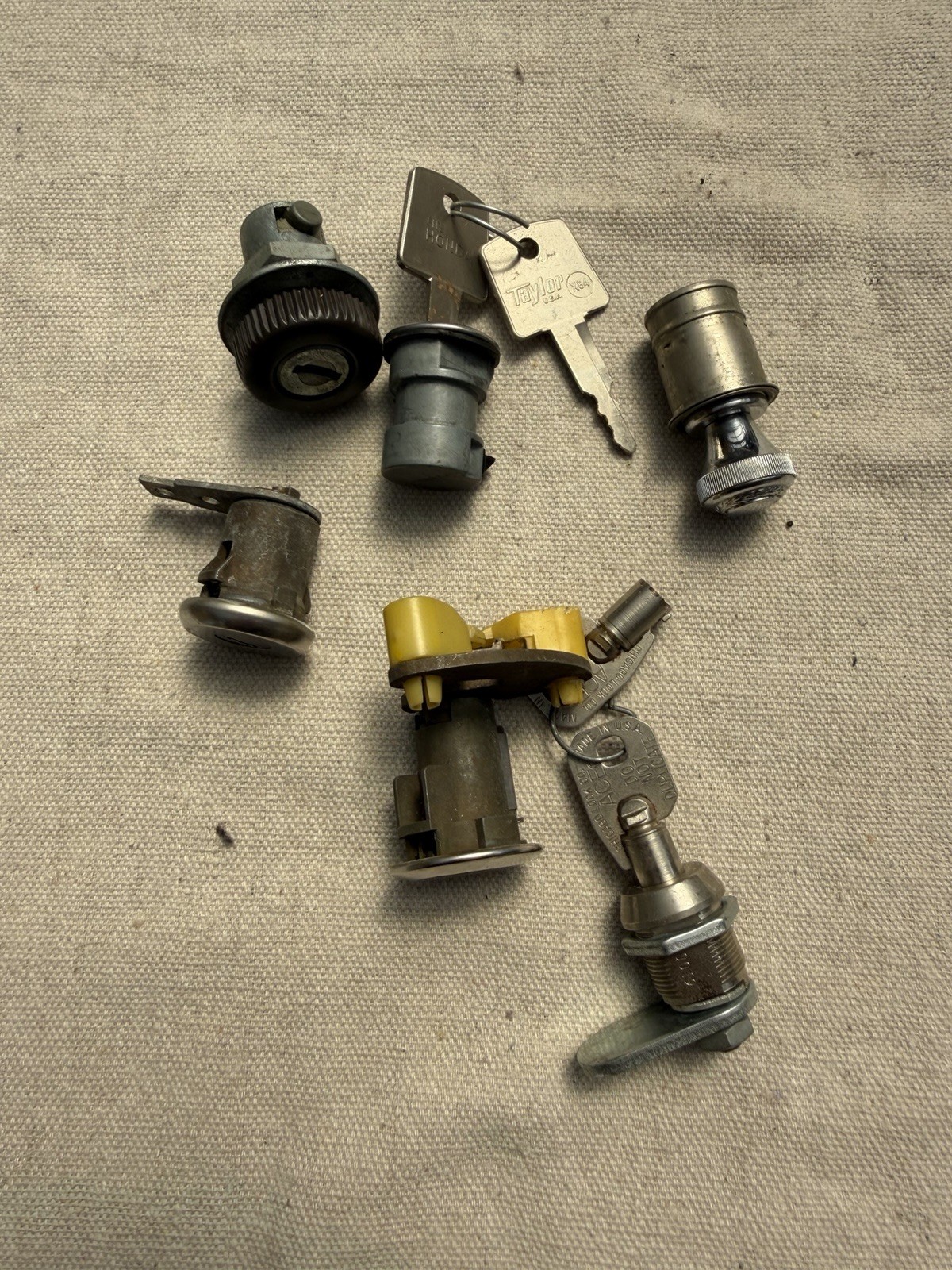 Vintage Automotive Lock Cylinders Taylor USA Cigarette Light Lot of 6 With Keys