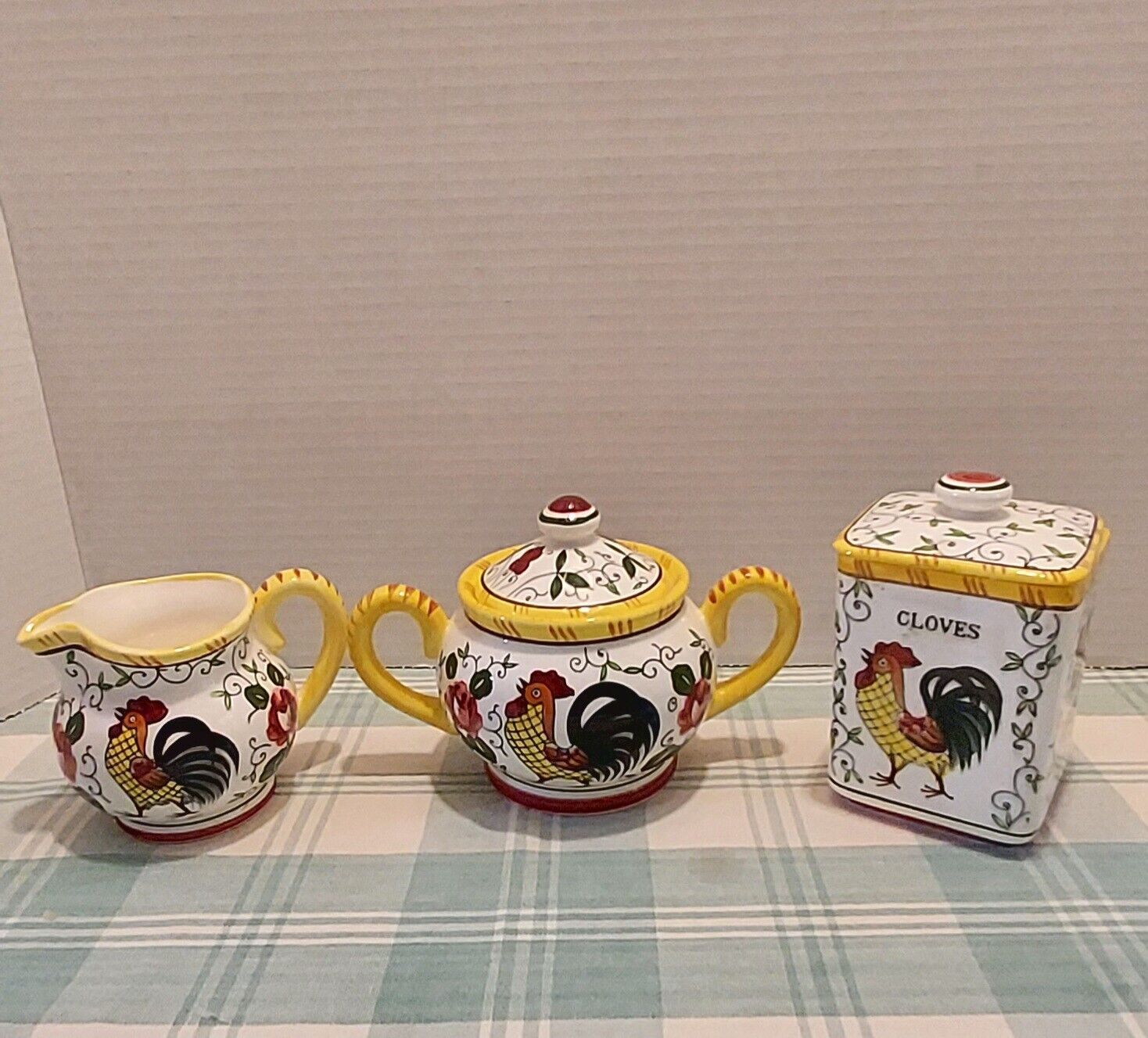 Early Provincial Rooster And Roses Handpainted Japan Creamer Sugar Clove...