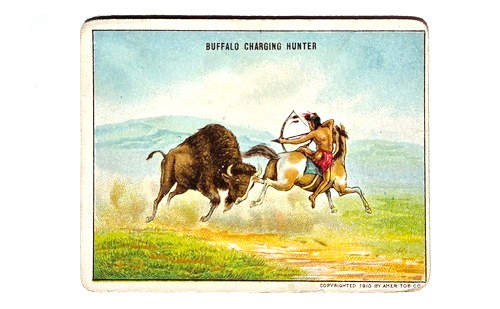 1910 T73 Buffalo Charging Hunter #6, Indian Life in the 60\'s, Set Break, VG 1910 T73 Buffalo Charging Hunter #6, Indian Life in the 60\'s, Set Break, VG