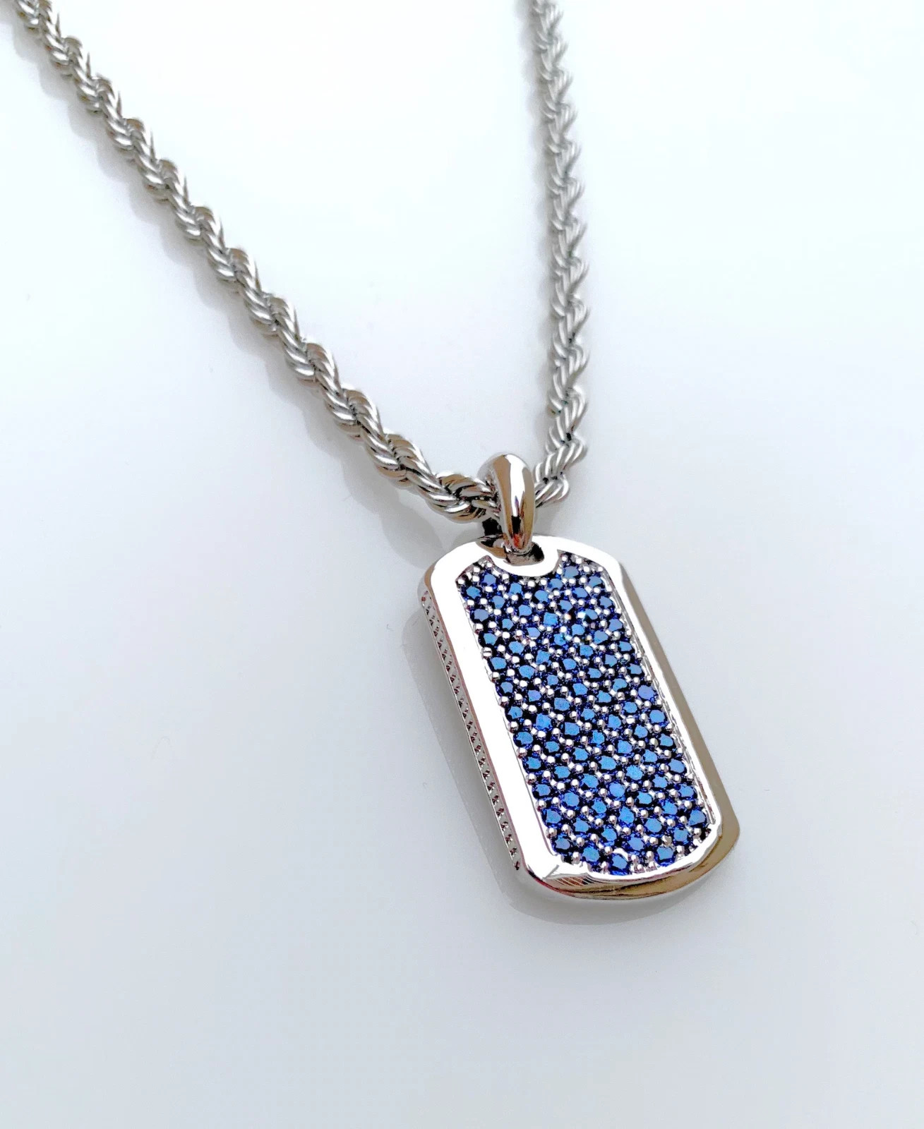 Pavé Blue Sapphire Dog Tag Pendant 24\