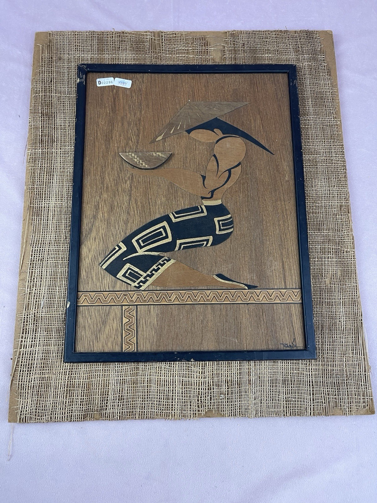 Ransu House of Ran Su Vintage Mid Century Wall Art 'Oriental Servant Boy' Wood