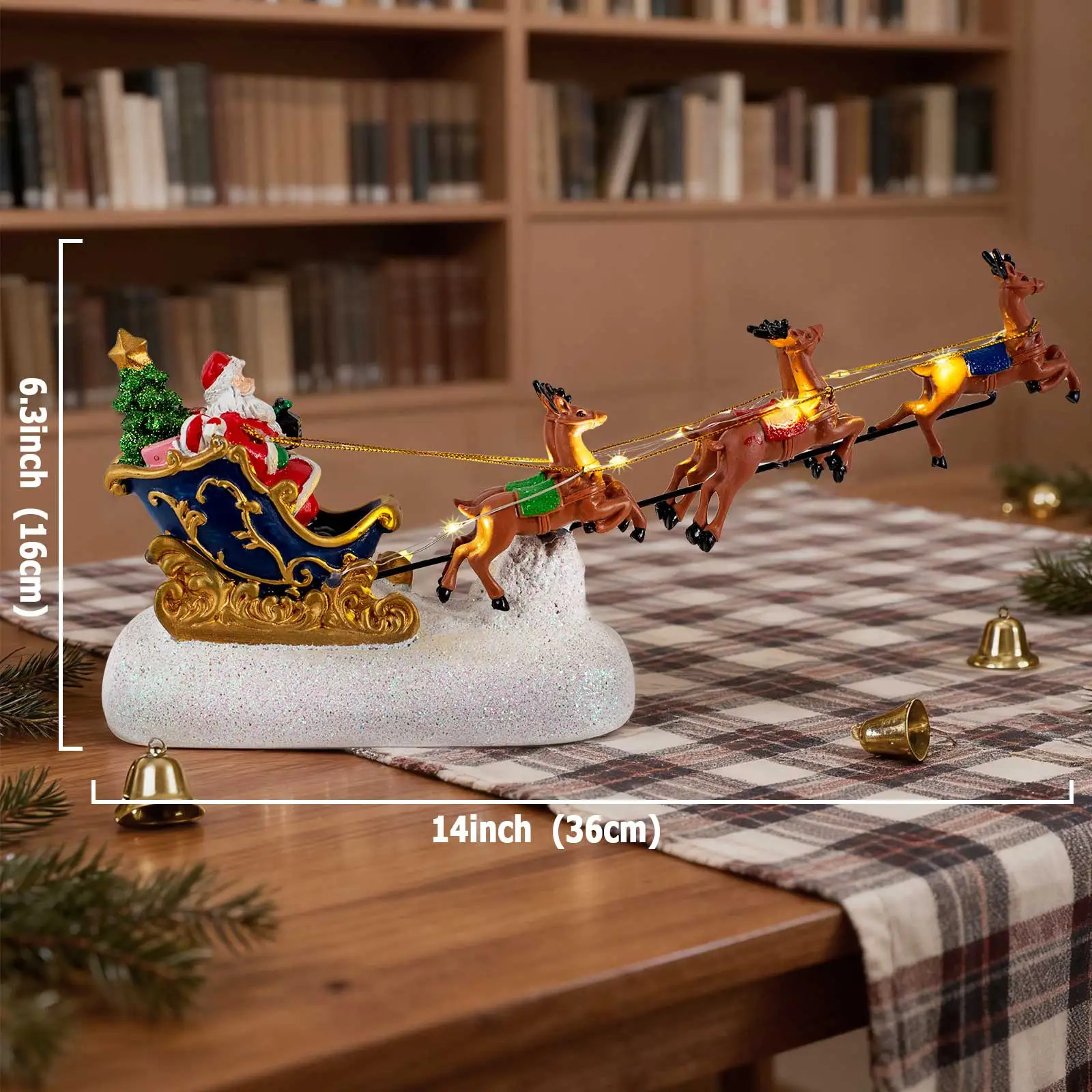 Santa Sleigh Reindeer LED Lighted Christmas Village Collectible Tabletop Decor Santa Sleigh Reindeer LED Lighted Christmas Village Collectible Tabletop Decor