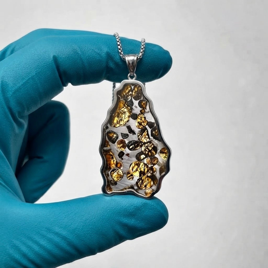 Natural Sericho Pallasite Meteorite Pendant Space Necklace With A Certificate