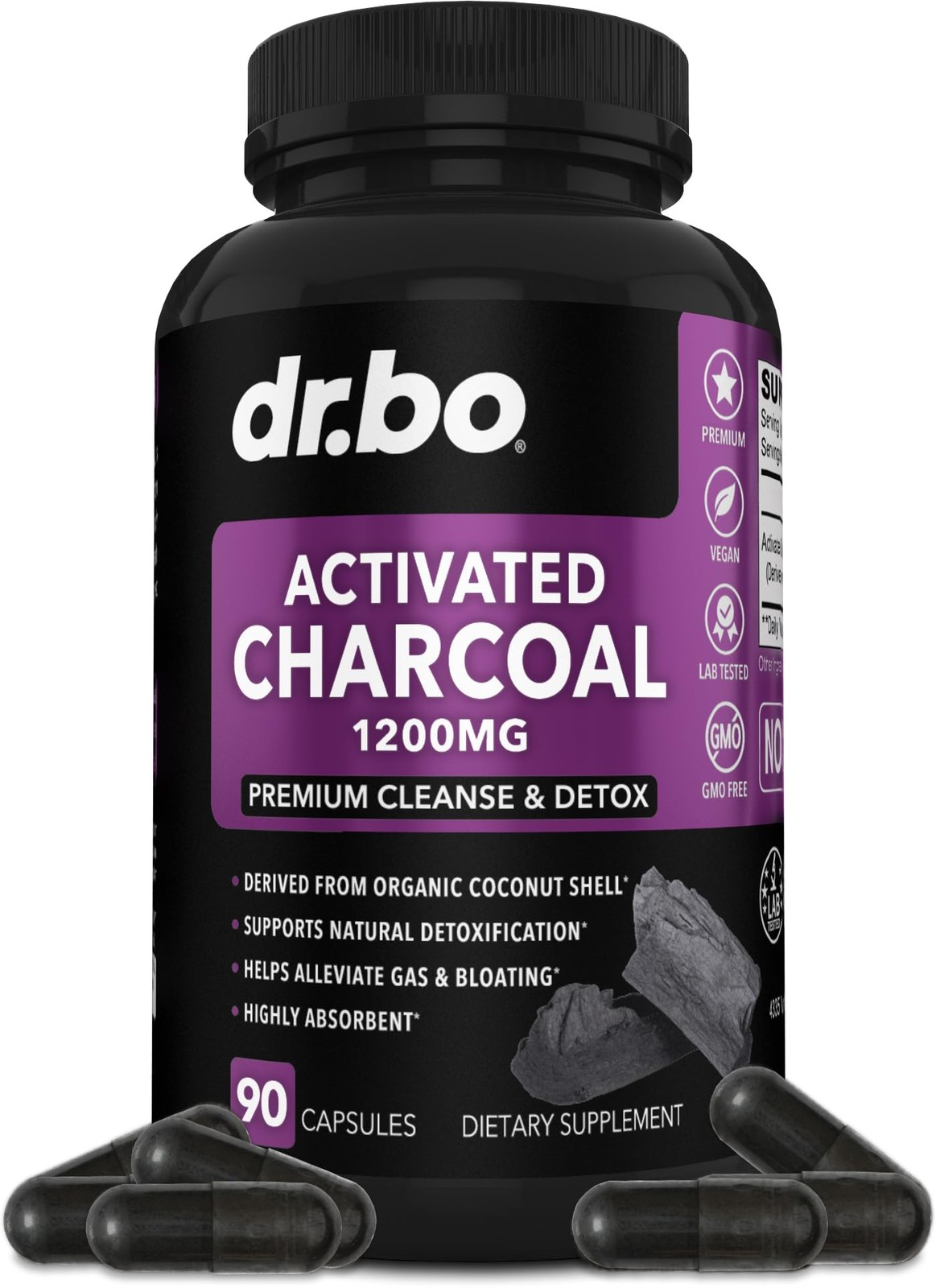 Activated Charcoal Capsules Cleanse Detox - 1200mg Organic Coconut Charcoal P...