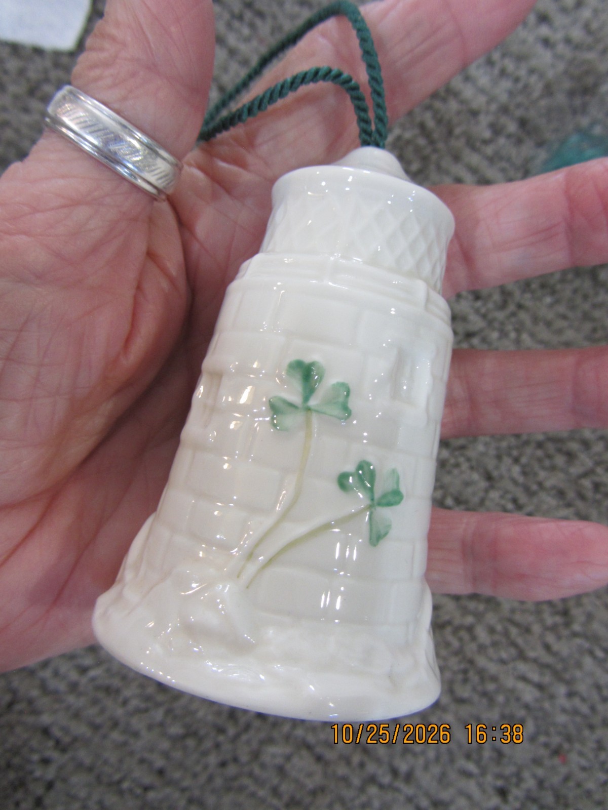 IRELAND BELLEEK PORCELAIN MINI LIGHTHOUSE SHAMROCK BASKETWEAVE ORNAMENT 1999