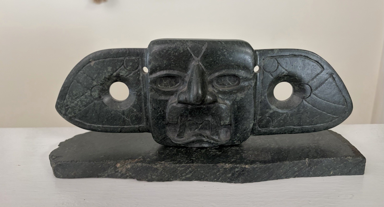 Olmec Jade Winged Plaque Maize God Masterpiece W/ Maya Inscriptions On Back 10”