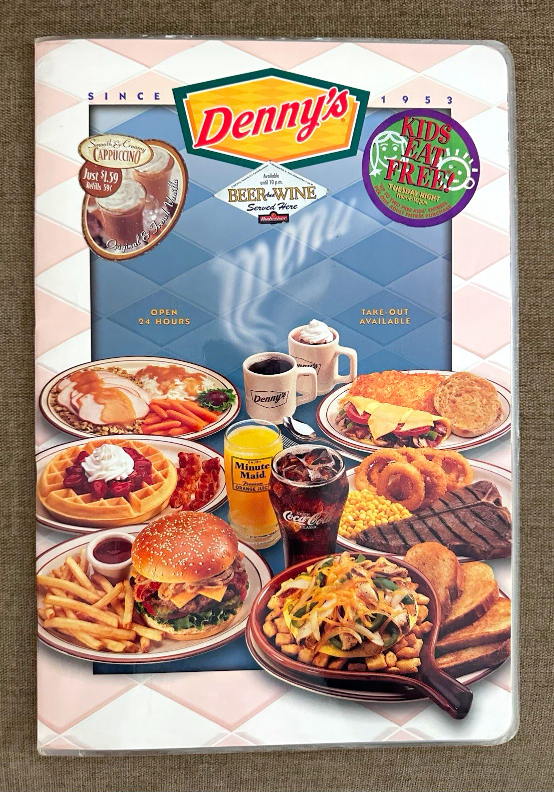 Vintage 2001 Denny's Restaurant Menu Complete Spiral Vinyl Cover Insert Pages