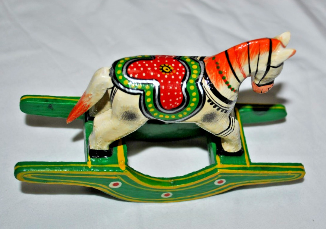 Vintage Wooden Rocking Horse Figurine Hand painted . Very good cond.