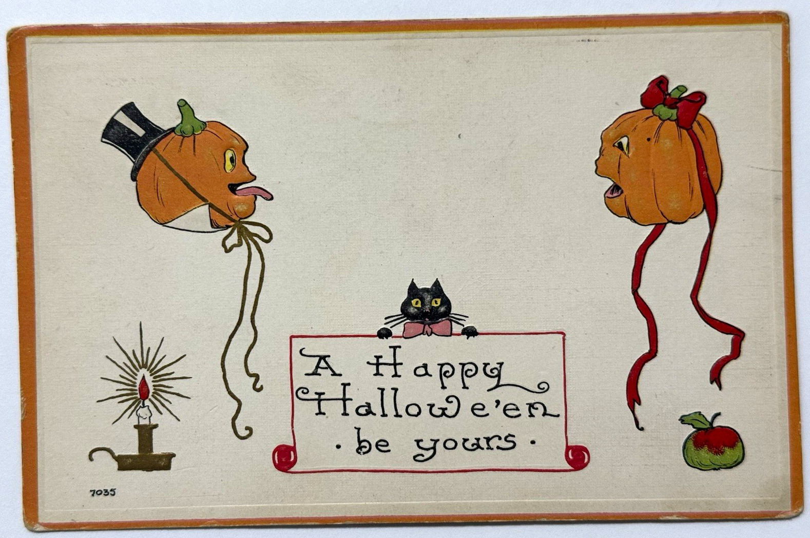 Antique Halloween Postcard S. Bergman 1912 Pumpkin Heads Black Cat Candle Antique Halloween Postcard S. Bergman 1912 Pumpkin Heads Black Cat Candle