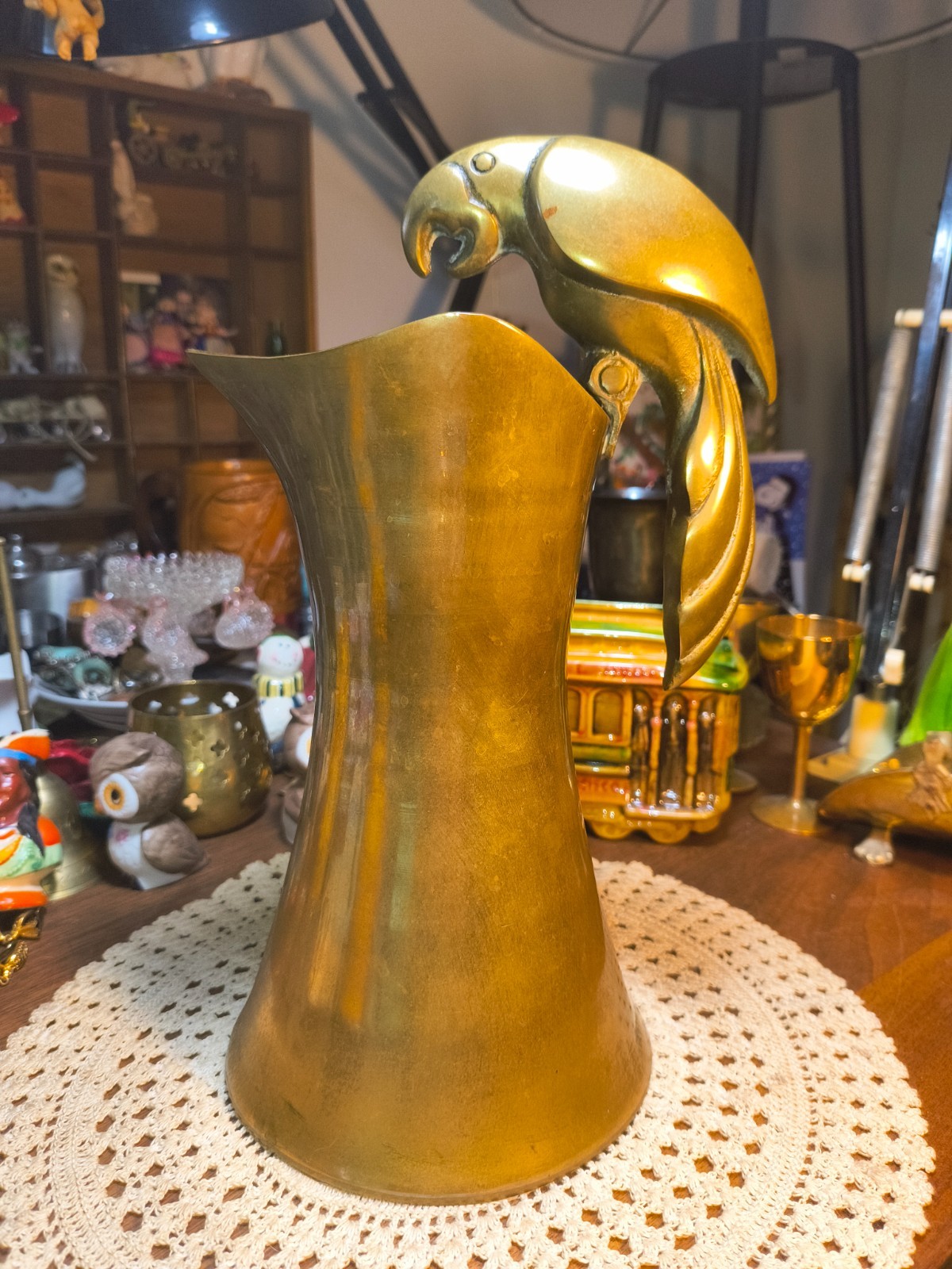 Vtg 1980 Dolbi Cashier Solid Brass Parrot Pitcher Hollywood Regency MCM
