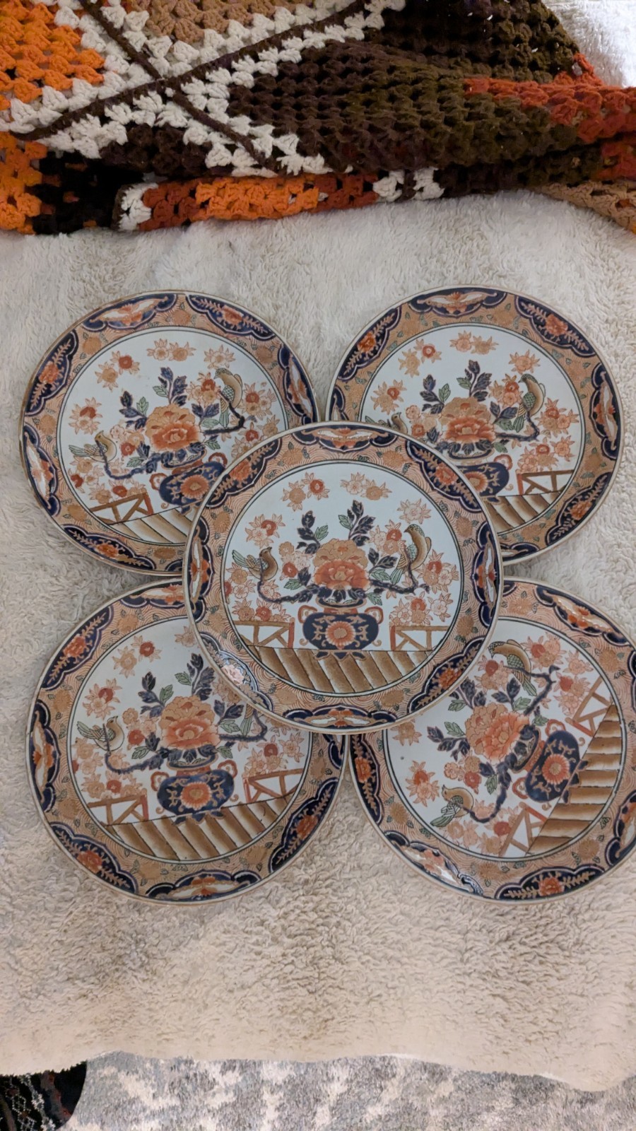 Antique Chinese Set Of 5 Imari Porcelain plates Hand Painted 10x6.5x2.5