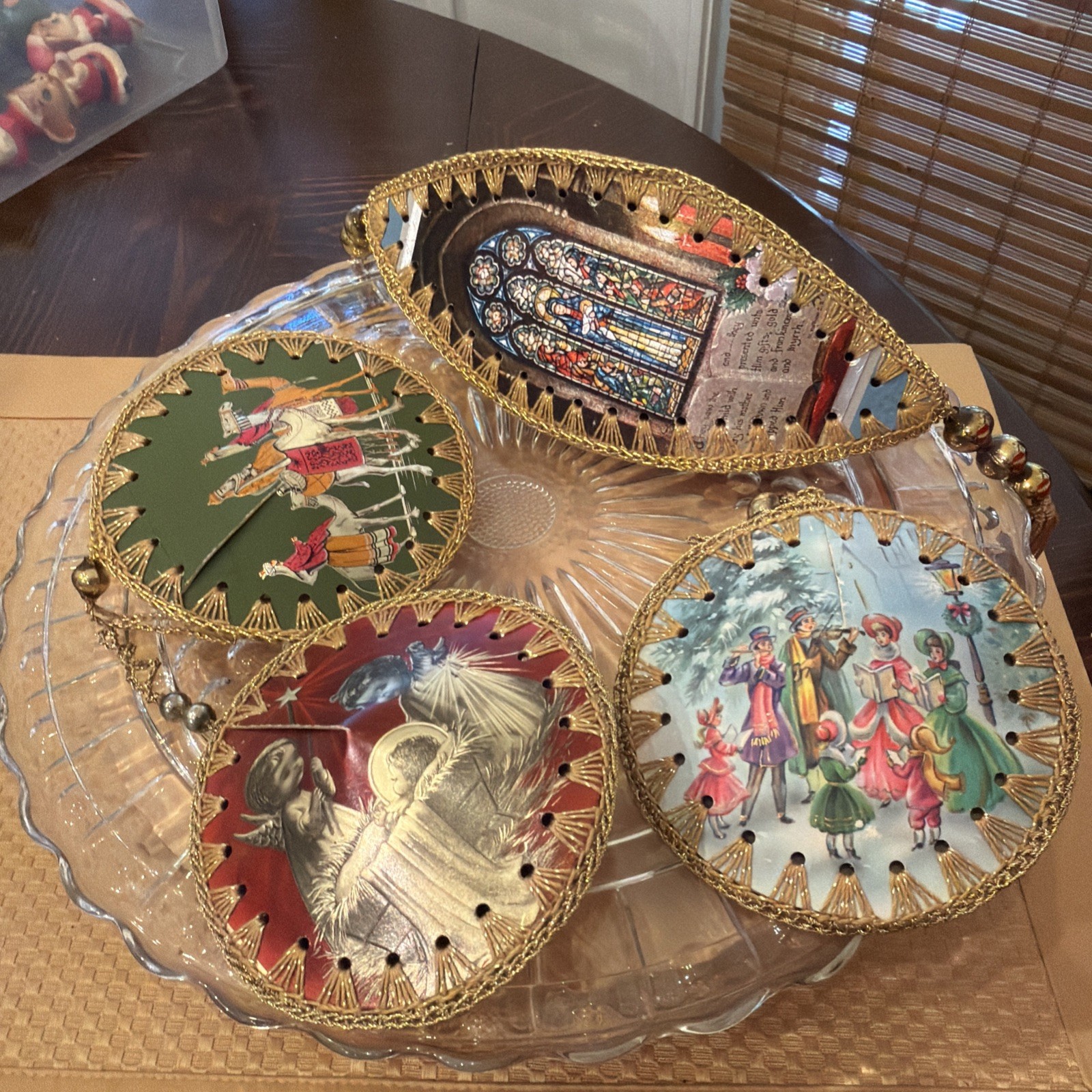 4 Gorgeous Homemade Christmas Ornaments From VTG Cards Mercury Glass Beads