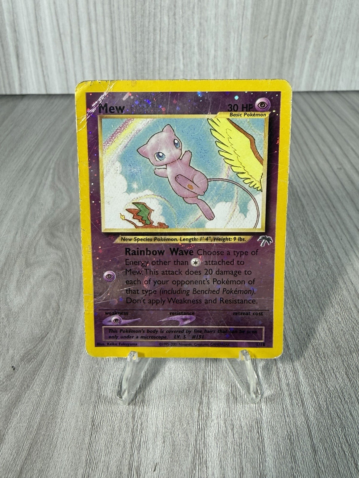 Mew 1/18 Southern Islands Reverse Holo Pokemon Damaged (Bubbling) Mew 1/18 Southern Islands Reverse Holo Pokemon Damaged (Bubbling)