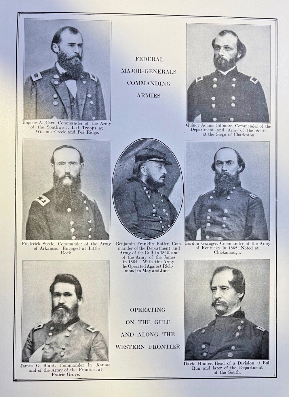 1912 Vintage Illustration Union Major Generals Along Gulf & Western Frontier