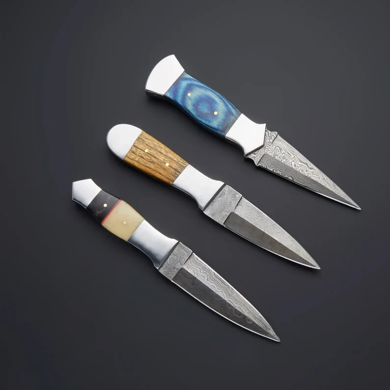 Set Of 3Pcs Handmade Damascus Steel Skinner Knives With Sheath Gift For Birthday