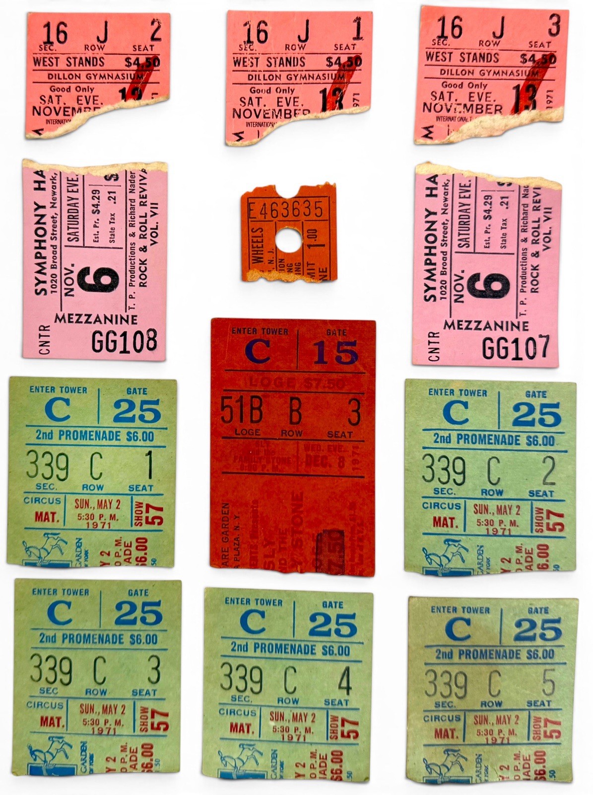 1971 Madison Square Garden Circus Sly Stone Rock Concert Ticket Stubs Lot of 12