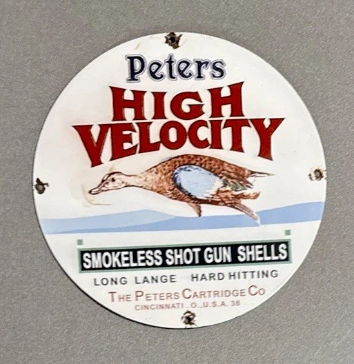 VINTAGE 12” PETERS AMMUNITION GUN PORCELAIN SIGN CAR GAS OIL TRUCK MOTORCYCLE