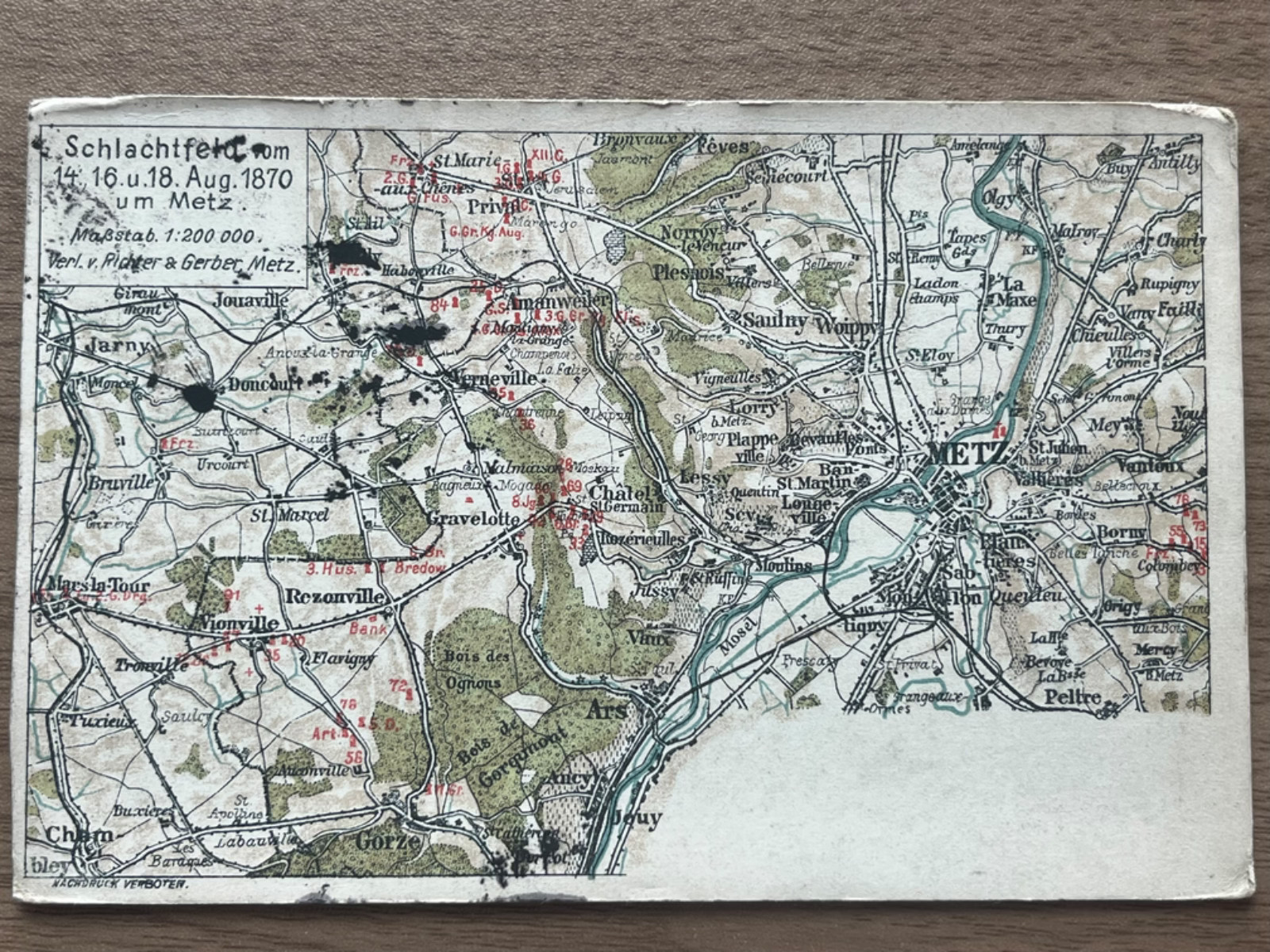 Vintage Postcard Battlefield of Metz France Franco Prussian War 1870 Map