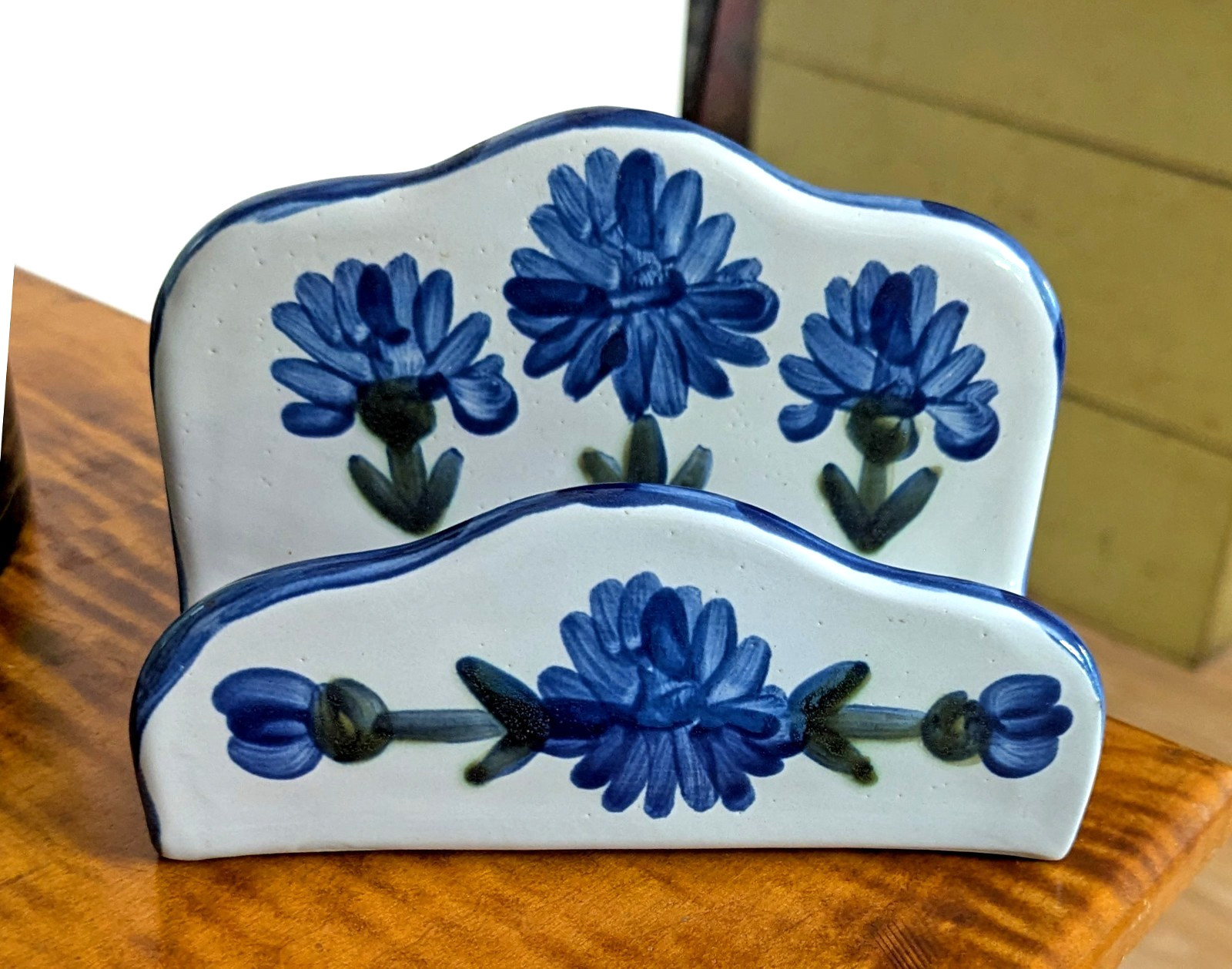 Vintage Louisville  Stoneware Bachelor Buttons Napkin / Letter Holder USA