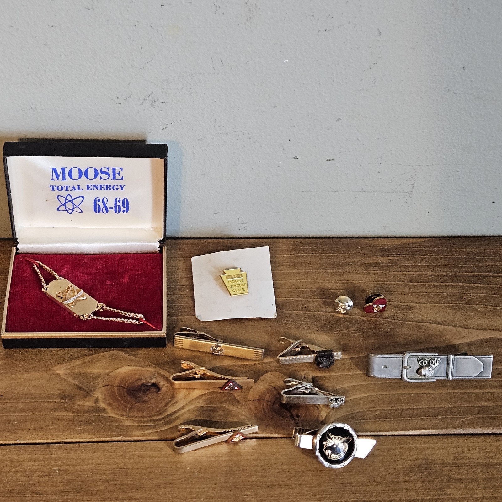 Vintage Loyal Order of the Moose Lodge Tie Tack, Lapel Pins, Keychain, Clip Lot Vintage Loyal Order of the Moose Lodge Tie Tack, Lapel Pins, Keychain, Clip Lot