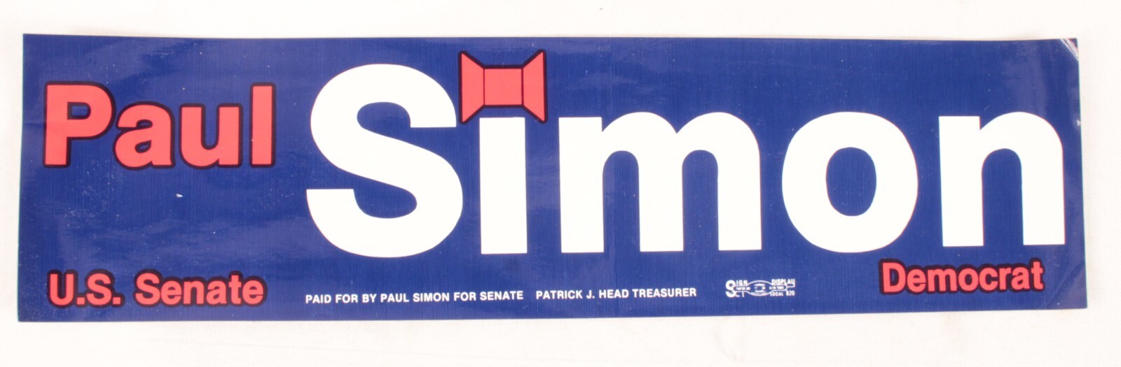 Paul Simon for Senate Bumper Sticker 11.5 X 3 Inches Unused