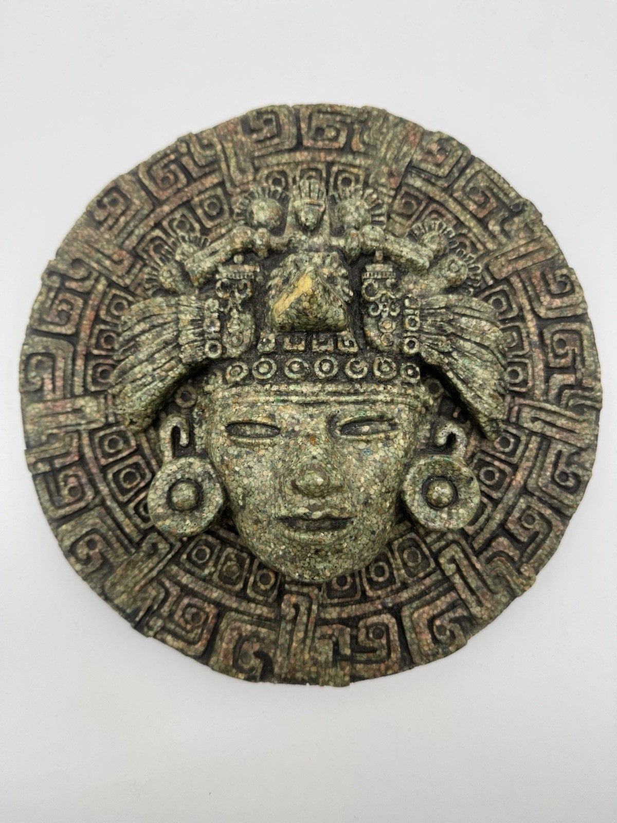 Vintage Aztec/Mayan Warrior – Crushed Malachite Stone Resin, Tribal Wall Decor Vintage Aztec/Mayan Warrior – Crushed Malachite Stone Resin, Tribal Wall Decor