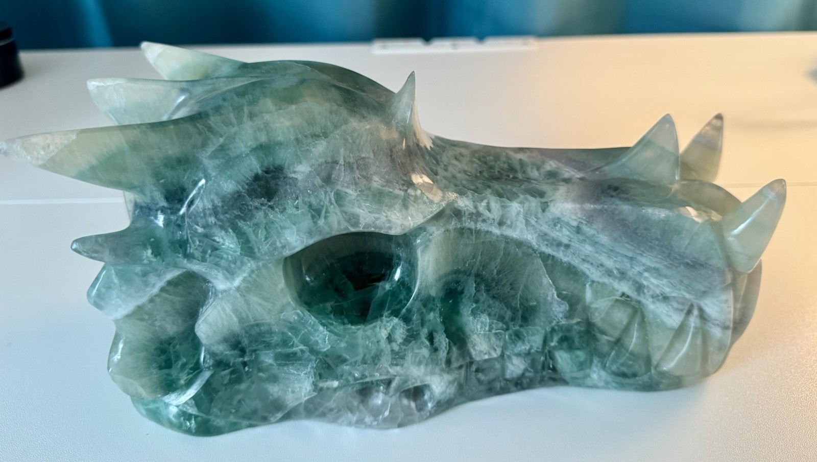 RARE Gorgeous Blue-Green Fluorite Crystal Dragon Head 10”Long, 5”High, 5” Wide.