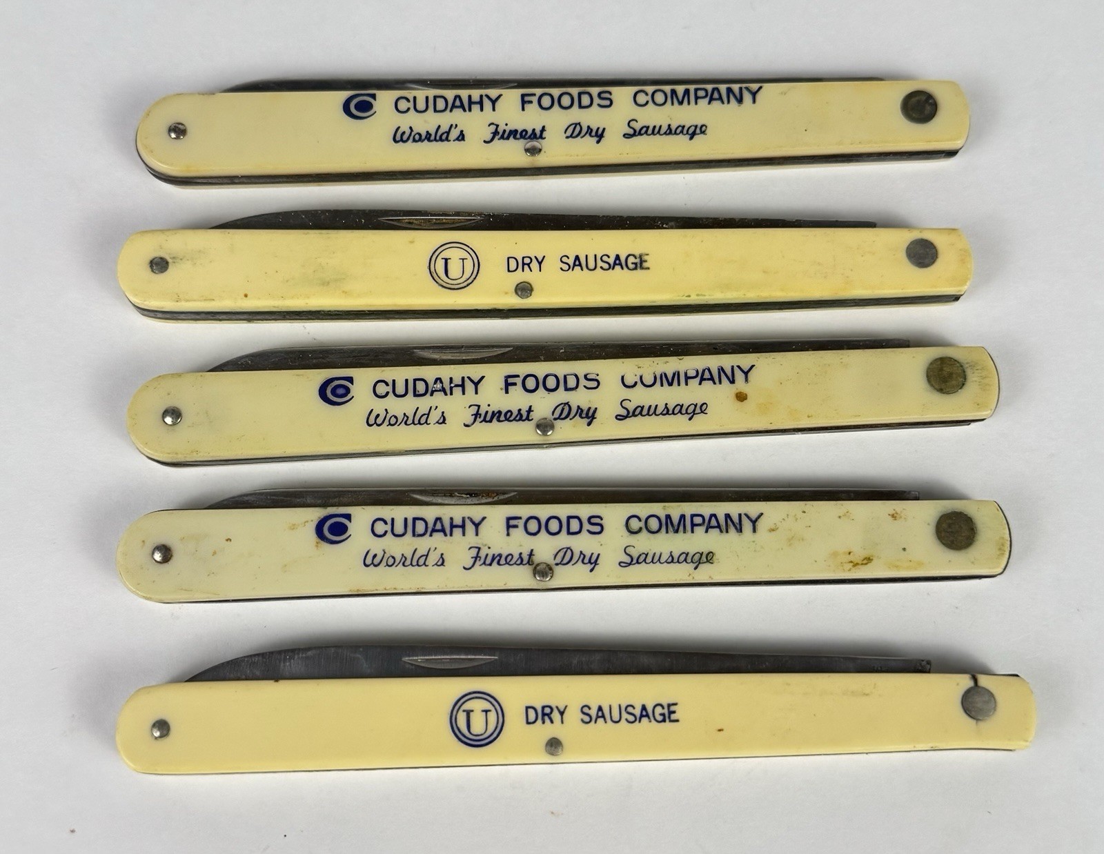 Vintage Cudahy Foods Dry Sausage Advertising Melon Tester Knives Lot of 5