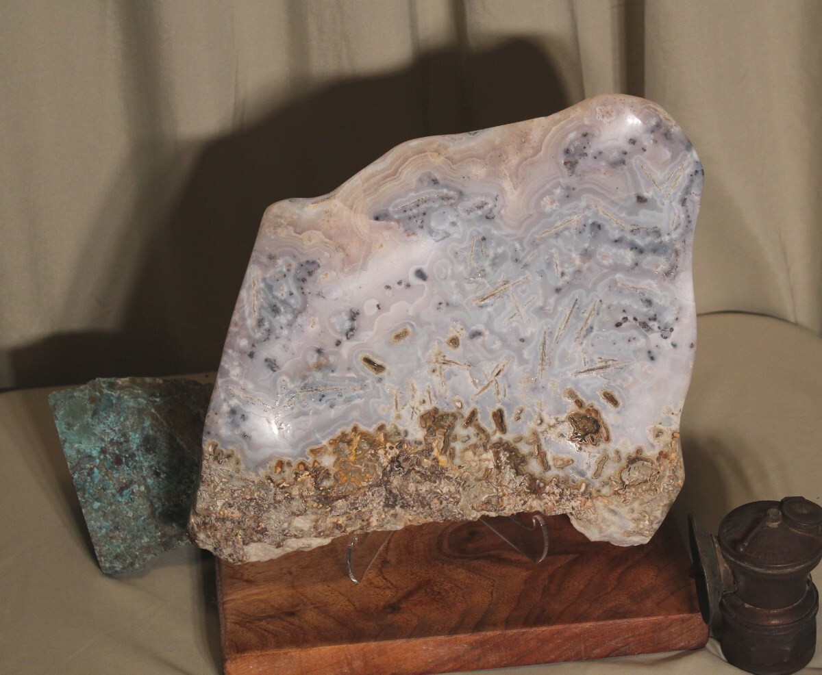 One of a kind, huge silver bearing Sowbelly Agate polished display specimen. 