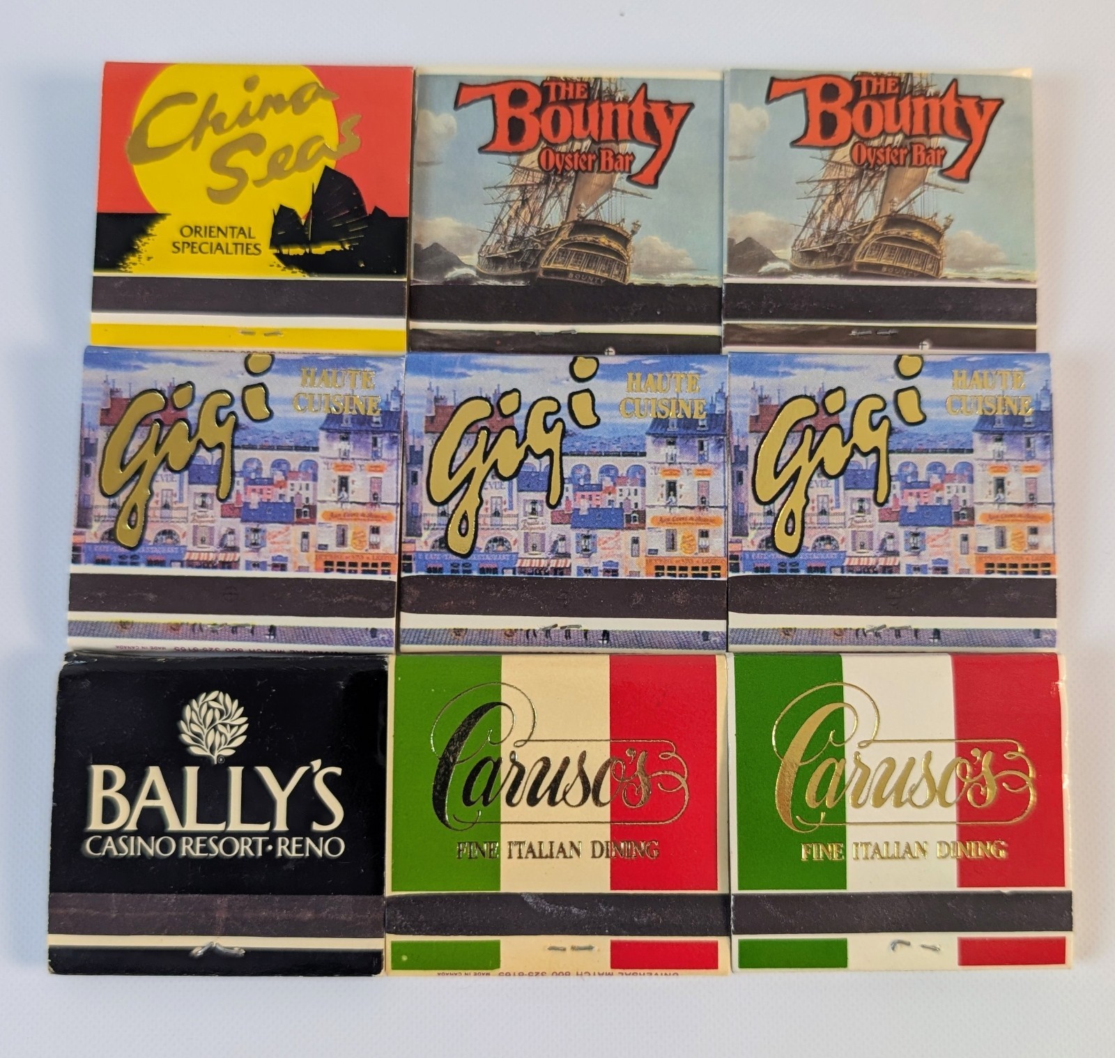 9 Vintage Bally\'s Reno Casino Matchbooks Gigi Caruso\'s Bounty China Seas 1986-92