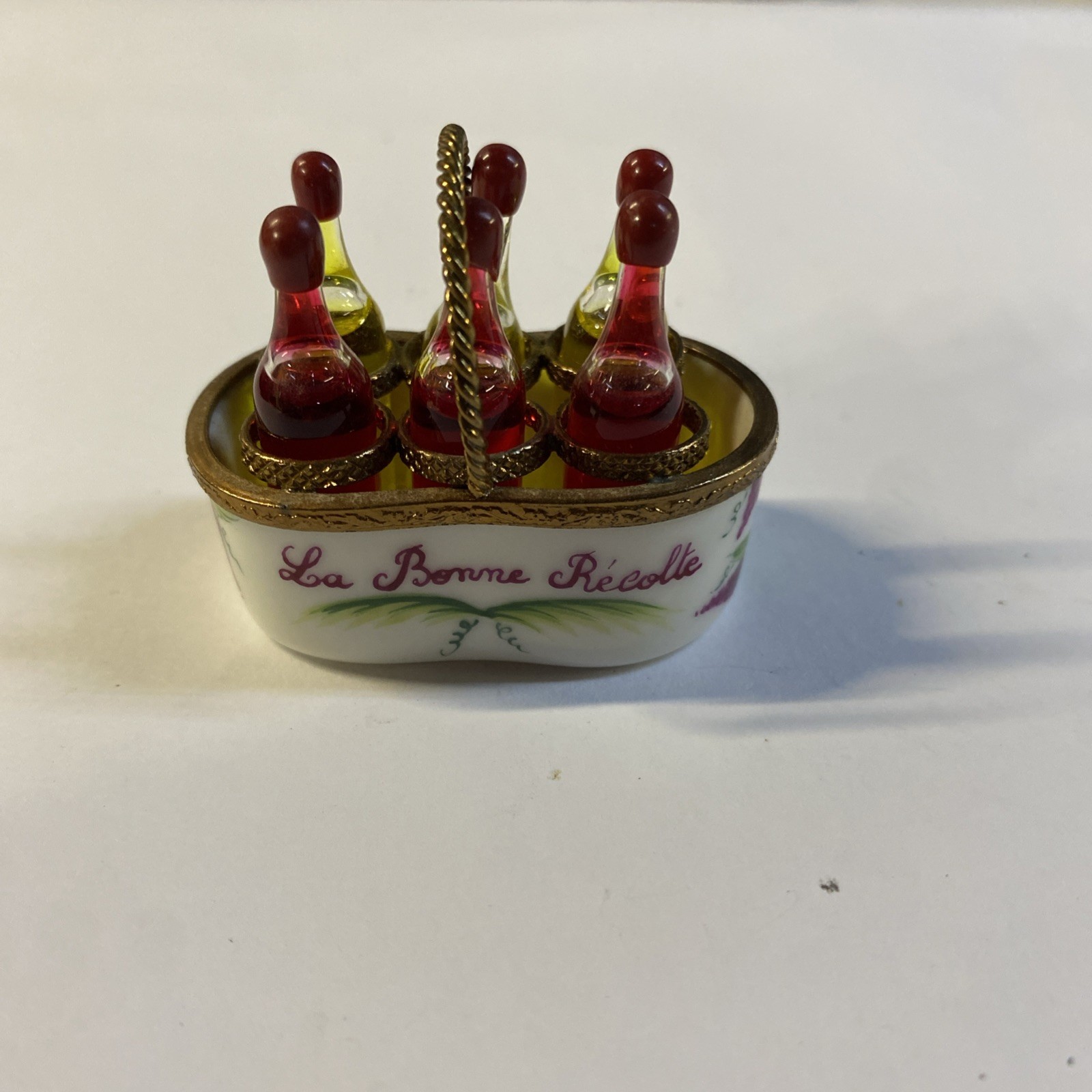 Limoges France Peint Main La Bonne Recolte 6 Glass Wine Bottles 