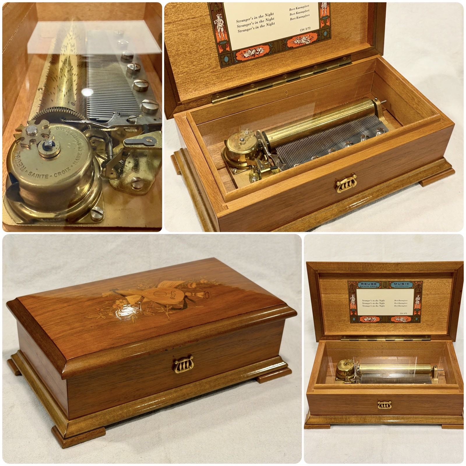 Vtg Swiss REUGE 3/72 Music Box ~Strangers In The Night~ Inlaid Wood, FULL VID