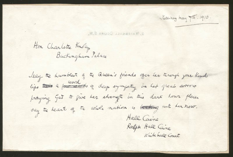 HALL (THOMAS HENRY HALL) CAINE - AUTOGRAPH LETTER SIGNED 05/07/1910