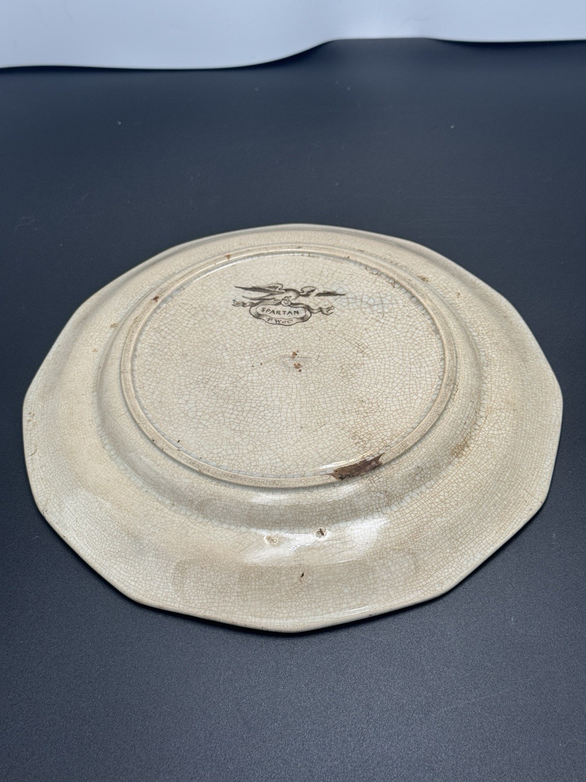 Antique Podmore Walker Spartan Brown Transferware Plate PW Co Staffordshire 1840