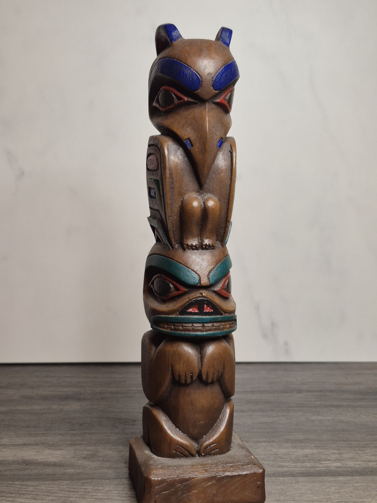 Handpainted Wooden Alaskan Totem Raven Statue
