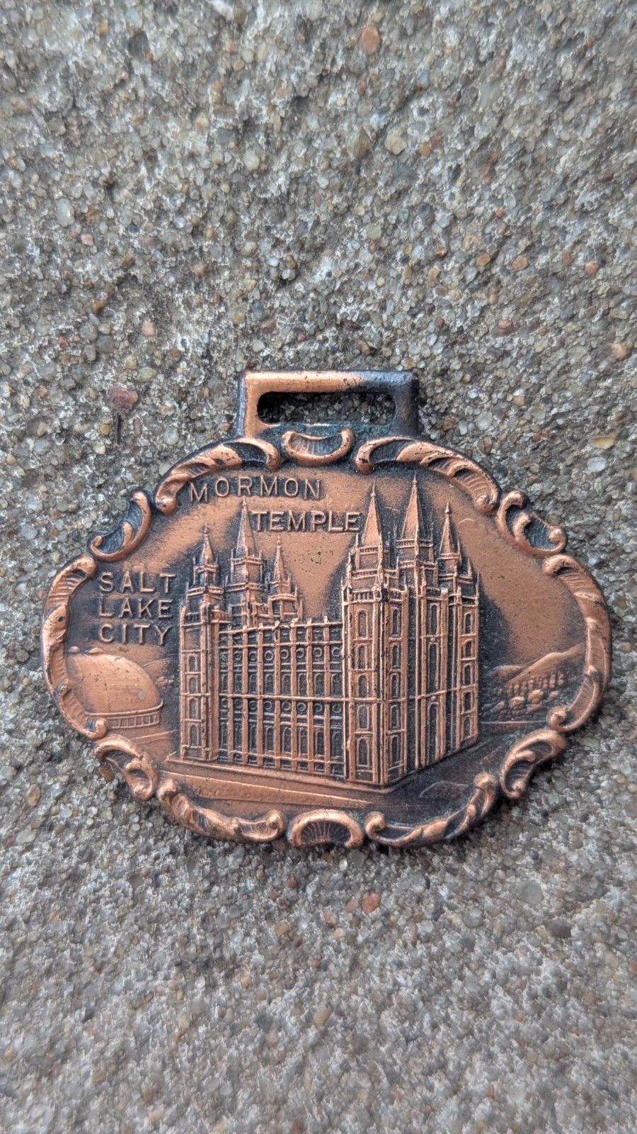 Antique Mormon Temple Utah Copper souvenir Watch fob Salt Lake City, Utah Antique Mormon Temple Utah Copper souvenir Watch fob Salt Lake City, Utah