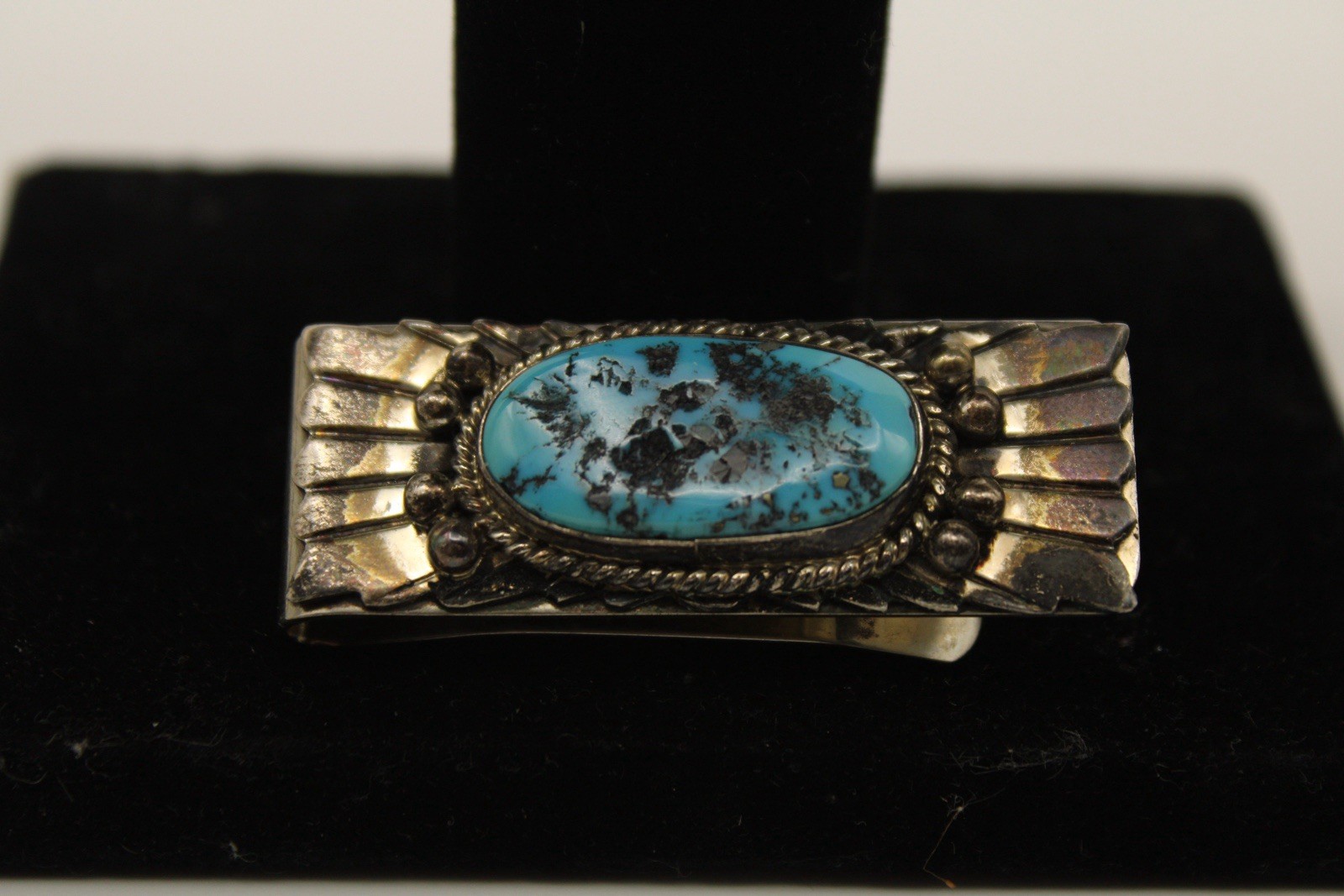 Rare Vtg Native American Sterling Silver Money Clip W/ Blue Gem Turquoise Stone Rare Vtg Native American Sterling Silver Money Clip W/ Blue Gem Turquoise Stone
