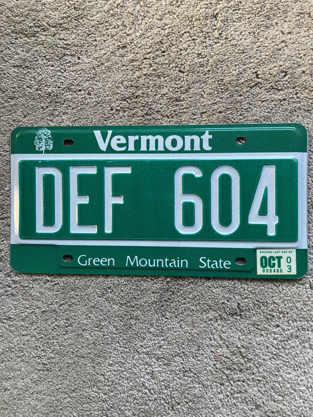 2003 Vermont License Plate - DEF 604 - Nice Natural