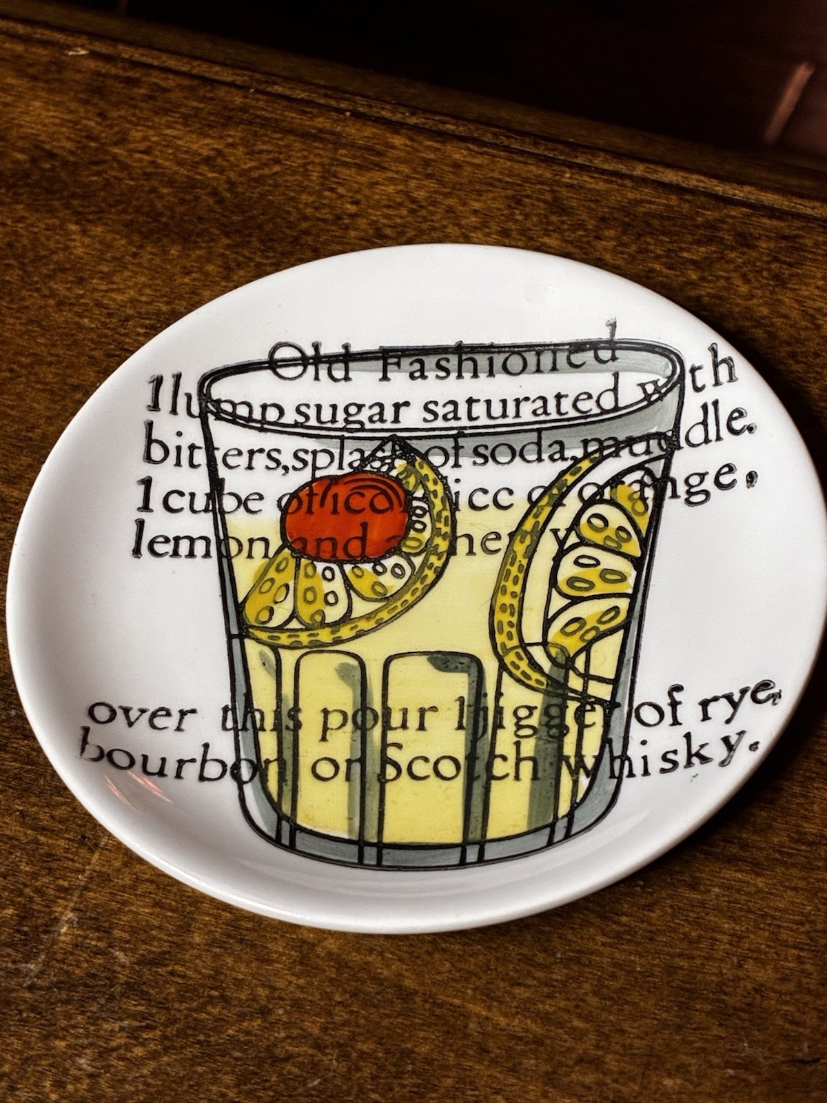 4” Vtg Piero Fornasetti OLD FASHIONED Cocktail Coaster Milano Italy