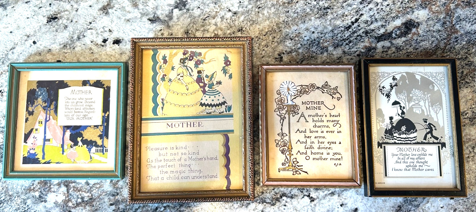 Vintage Art Deco Framed MOTHER Poems Mottos Lot of 4