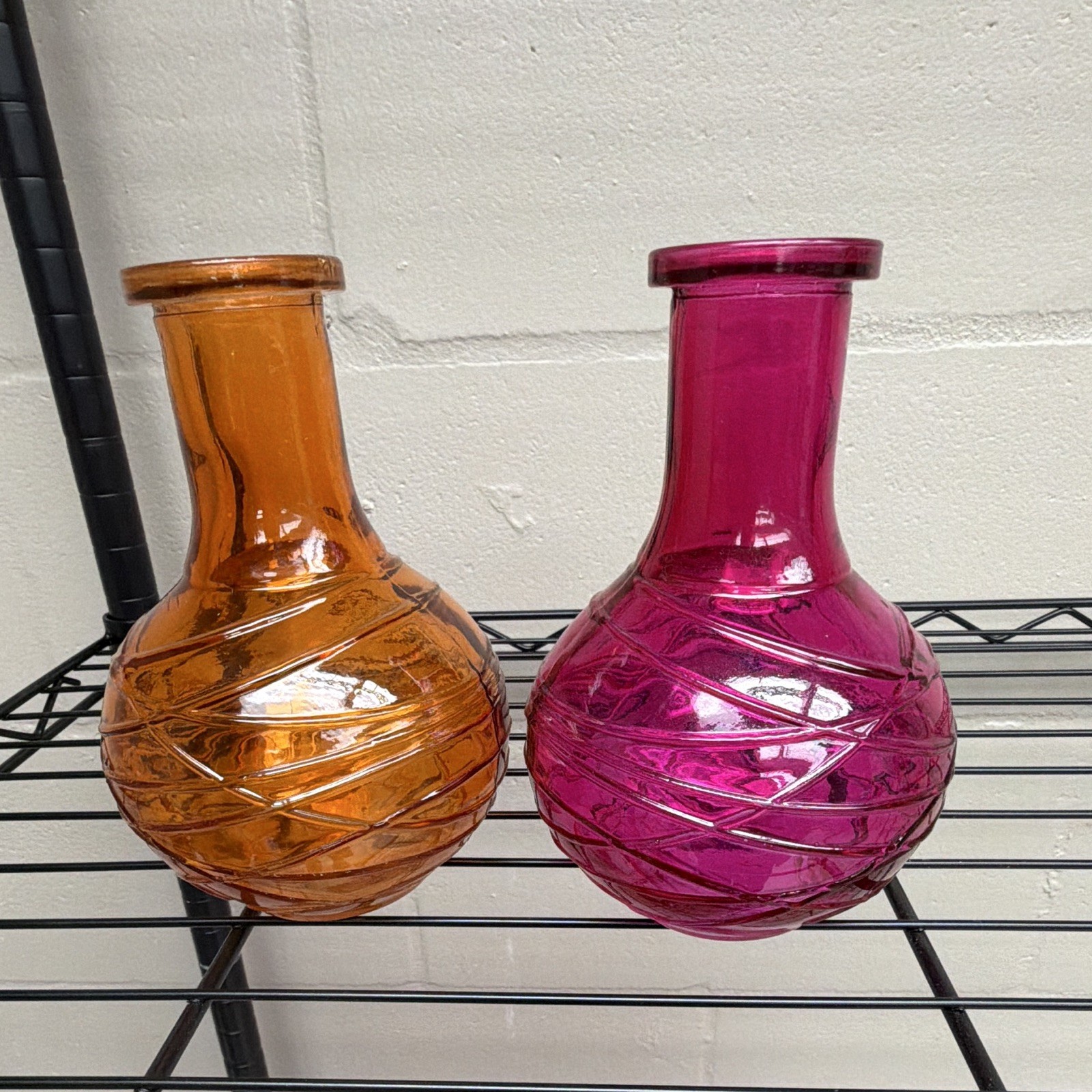 Vintage Mid-Century Modern Raised Swirl Glass Bud Vases - Matching 2-Piece Set Vintage Mid-Century Modern Raised Swirl Glass Bud Vases - Matching 2-Piece Set