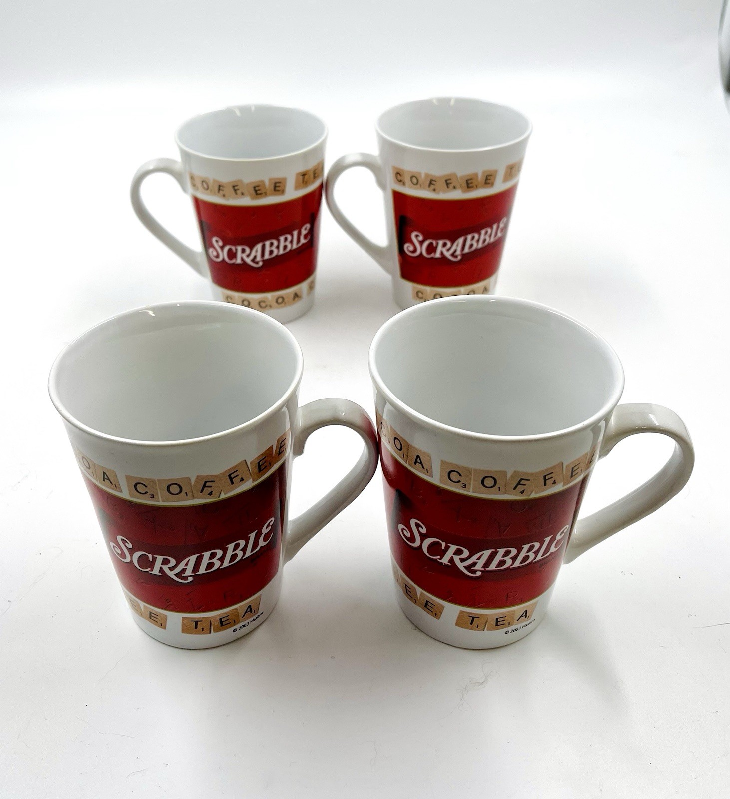 Set of 4 SCRABBLE LOVERS Coffee Cocoa Tea Mugs Hasbro Collectible 10oz Set of 4 SCRABBLE LOVERS Coffee Cocoa Tea Mugs Hasbro Collectible 10oz